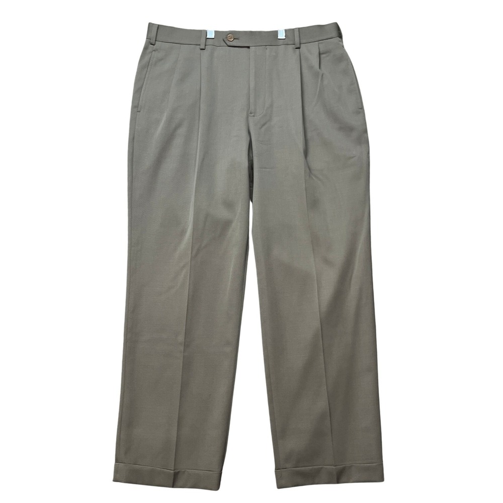 Brooks Brothers Dress Pants Men 35x30 Taupe Pleated Straight Leg Flat Front